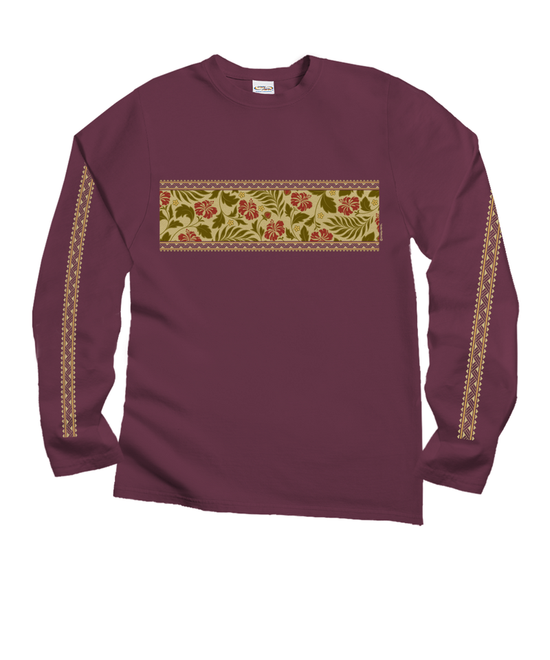 Hibiscus Brocade Band - Wine Dyed Long Sleeve Crewneck T-Shirt