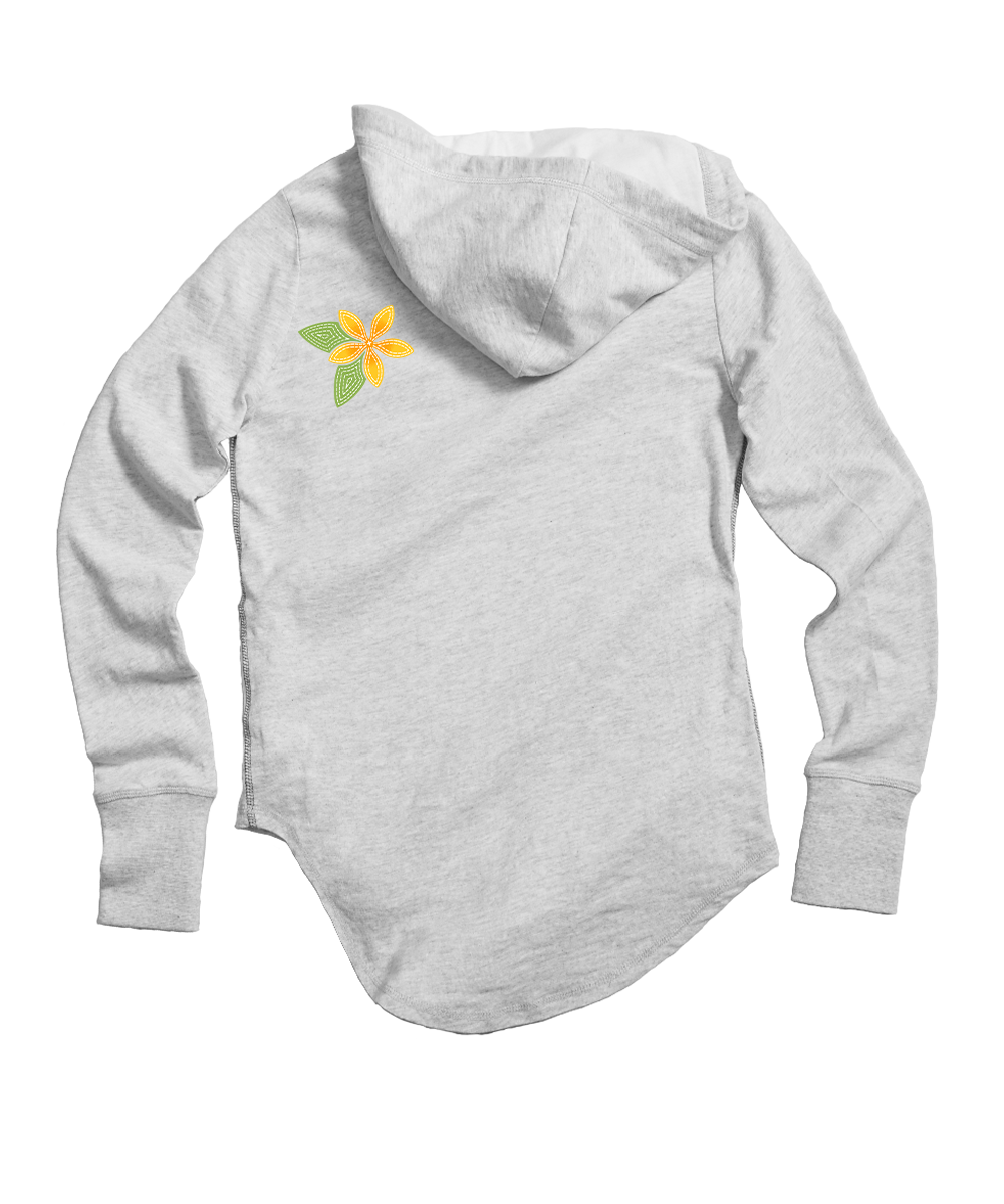 Plumeria Quilt Band - White Gray Heather Long Sleeve Harmony Hooded T