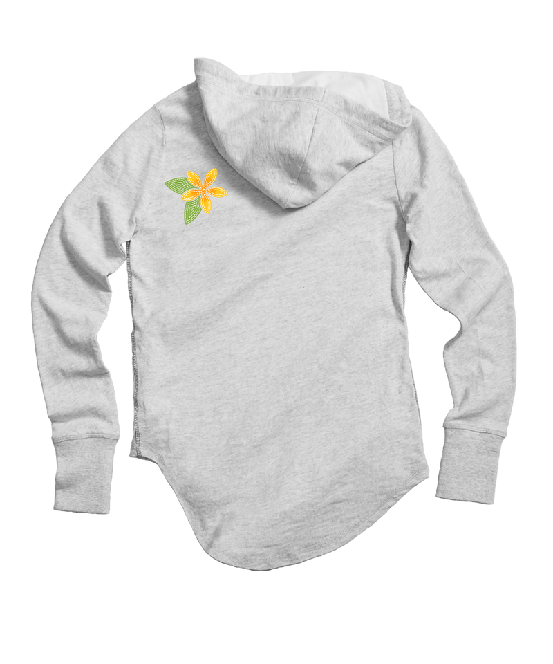 Plumeria Quilt Band - White Gray Heather Long Sleeve Harmony Hooded T