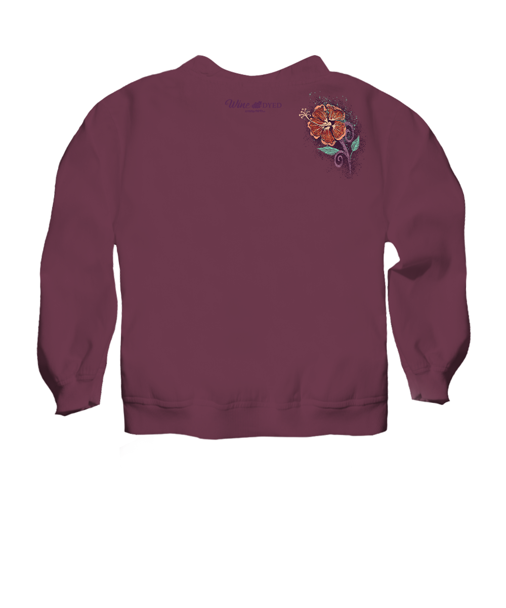 Hibiscus Floral Cascade - Wine Dyed Long Sleeve Lightweight Pullover