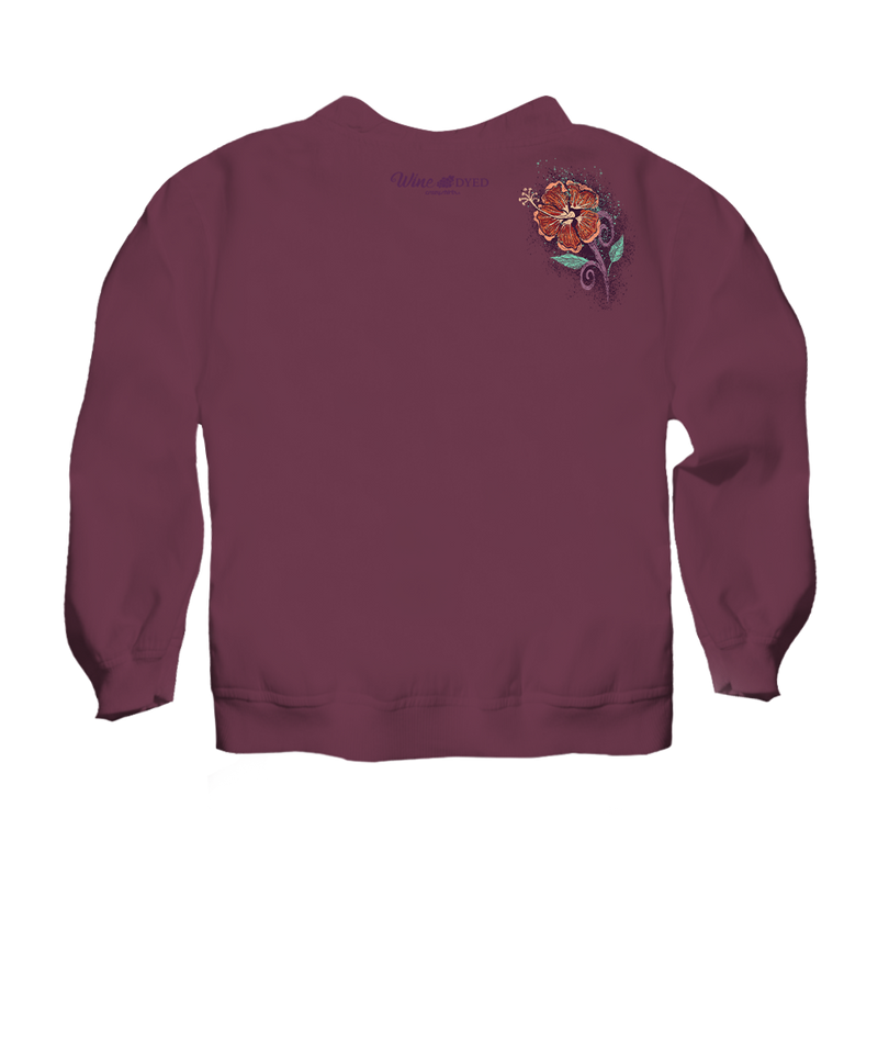 Hibiscus Floral Cascade - Wine Dyed Long Sleeve Lightweight Pullover