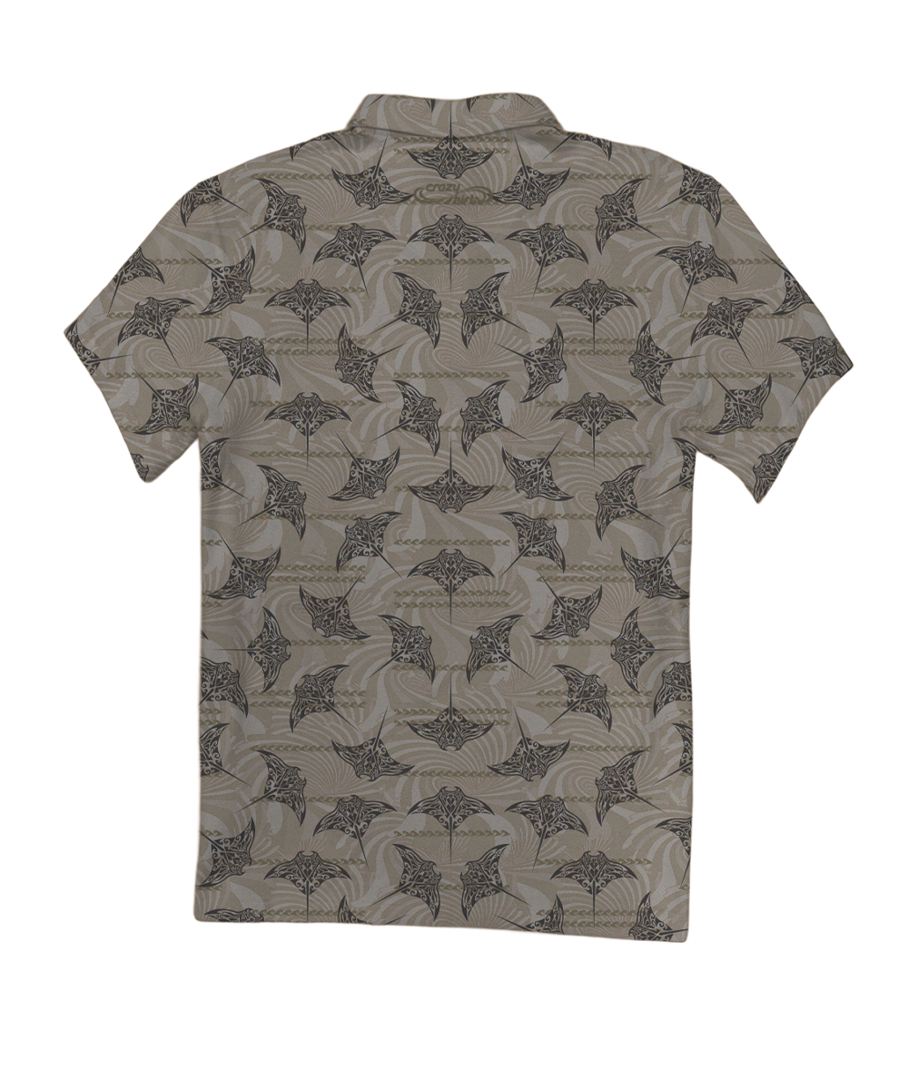 Manta Current - Tan Short Sleeve Hawaiian Polo Shirt