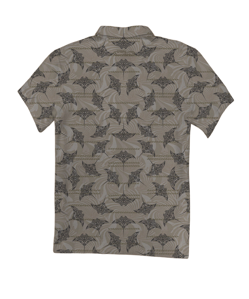 Manta Current - Tan Short Sleeve Hawaiian Polo Shirt