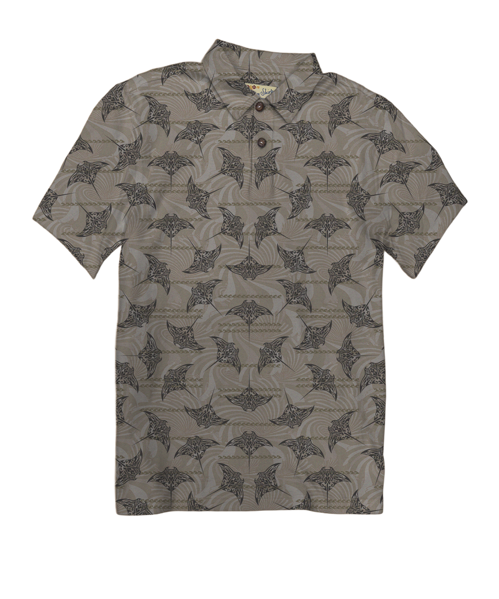 Manta Current - Tan Short Sleeve Hawaiian Polo Shirt