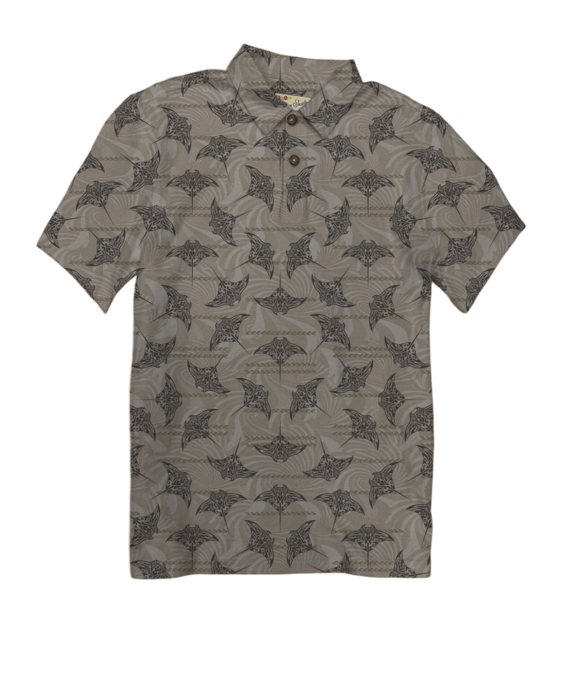 Manta Current - Tan Short Sleeve Hawaiian Polo Shirt