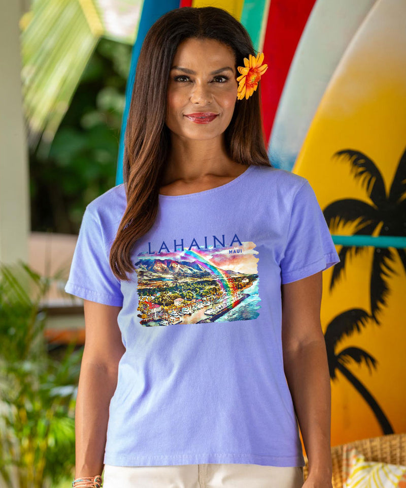 Lahaina Watercolor - Lavender Dyed Short Sleeve Scoop Neck T-Shirt