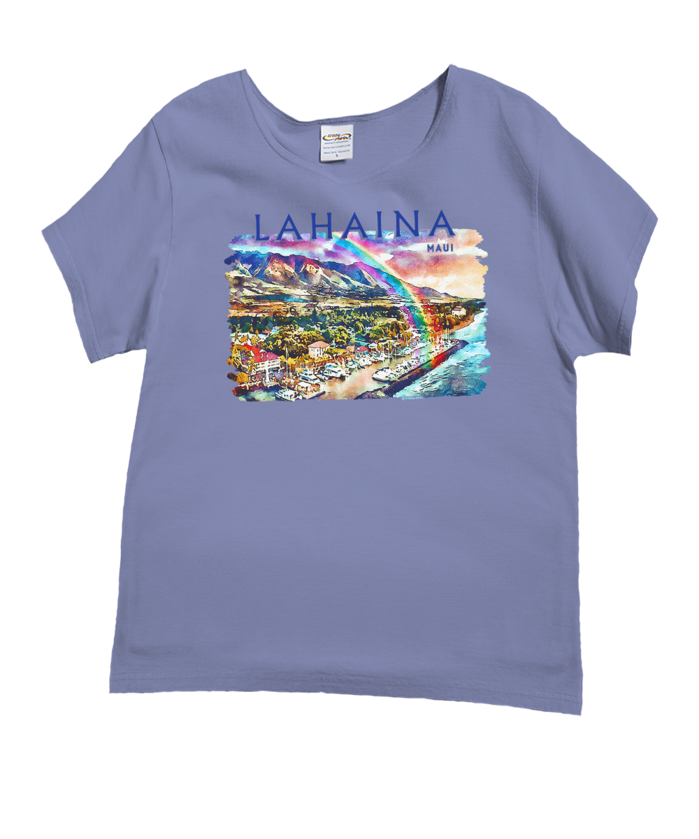 Lahaina Watercolor - Lavender Dyed Short Sleeve Scoop Neck T-Shirt