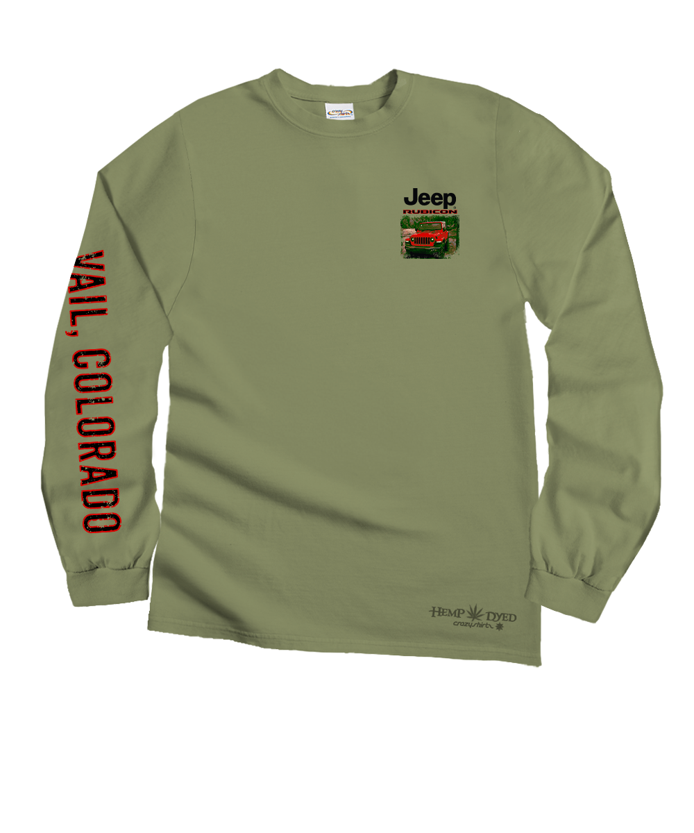 Jeep Rubicons Trail - Hemp Dyed Long Sleeve Crewneck T-Shirt