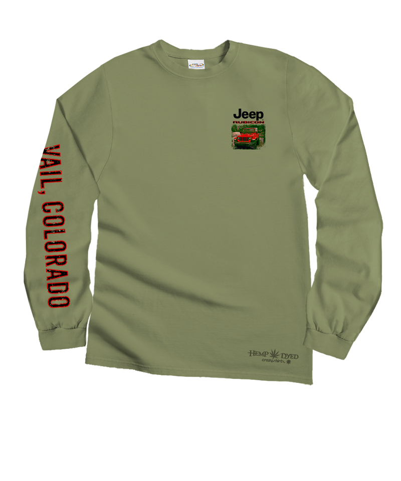 Jeep Rubicons Trail - Hemp Dyed Long Sleeve Crewneck T-Shirt