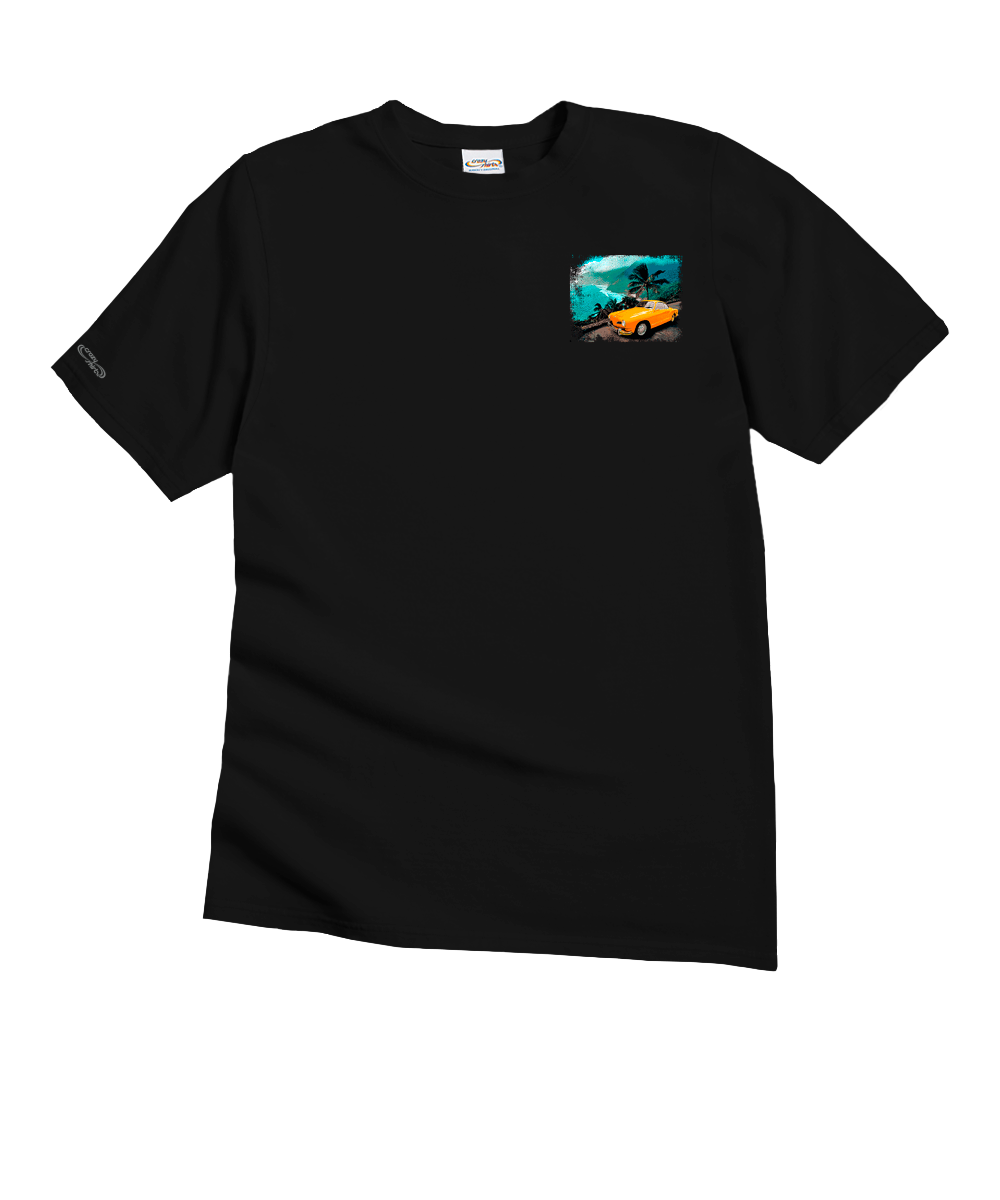 Volkswagen Ghia By The Ocean - Black Short Sleeve Crewneck T-Shirt Volkswagen Ghia By The Ocean - Black Short Sleeve Crewneck T-Shirt