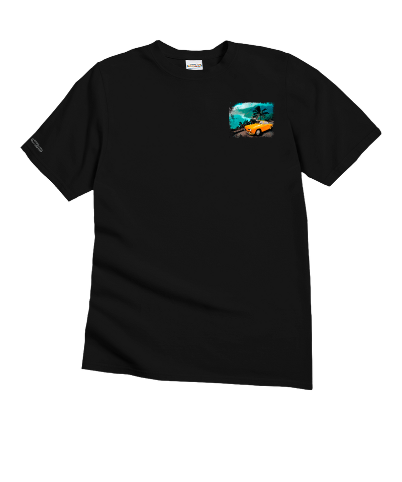 Volkswagen Ghia By The Ocean - Black Short Sleeve Crewneck T-Shirt