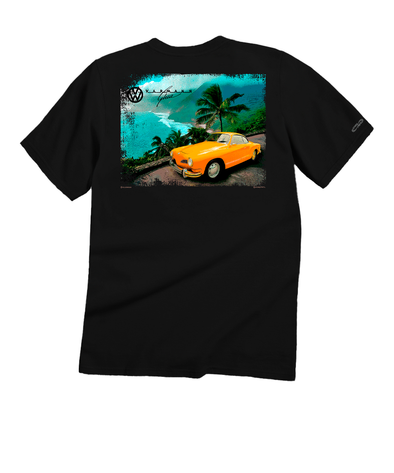 Volkswagen Ghia By The Ocean - Black Short Sleeve Crewneck T-Shirt