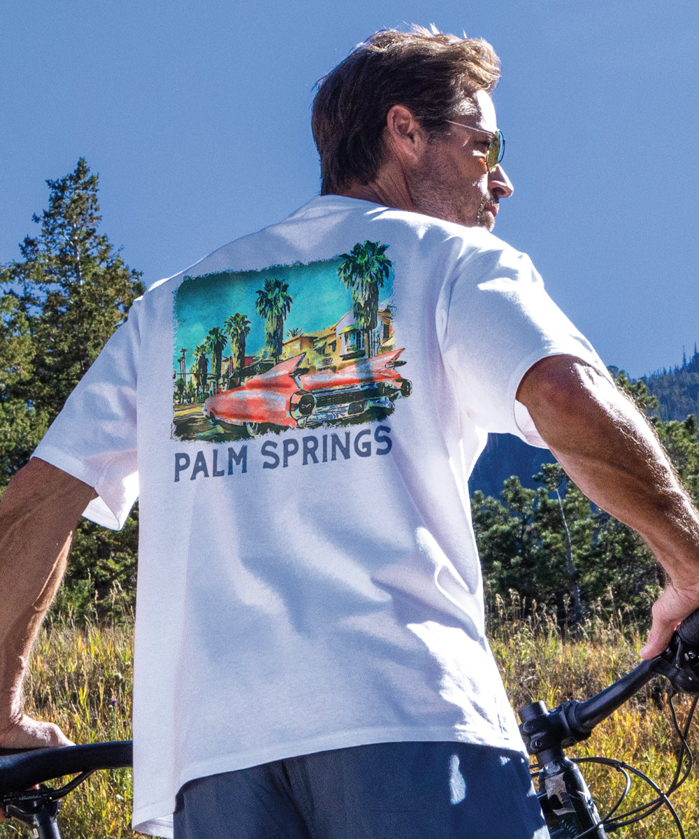 Retro Palm Canyon Drive - White Short Sleeve Crewneck T-Shirt