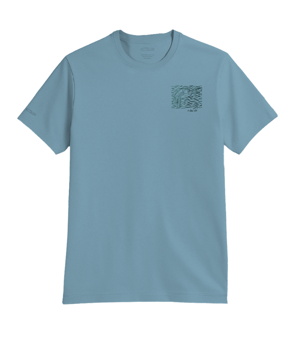 Woodcut Turtles - Cool Blue Short Sleeve Pima T-Shirt
