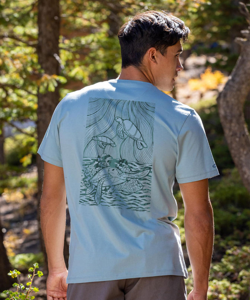 Woodcut Turtles - Cool Blue Short Sleeve Pima T-Shirt