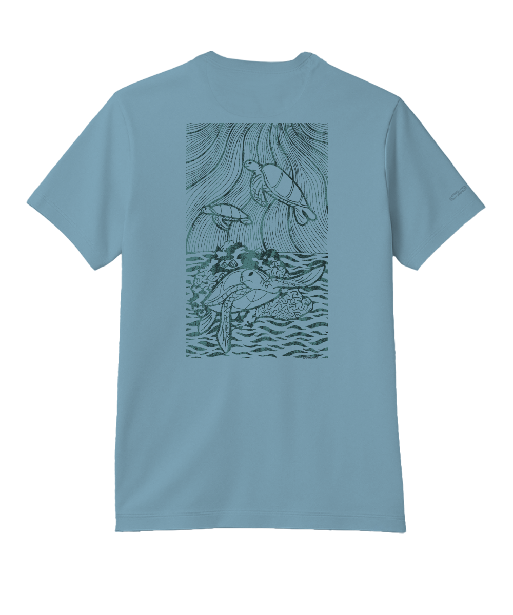Woodcut Turtles - Cool Blue Short Sleeve Pima T-Shirt