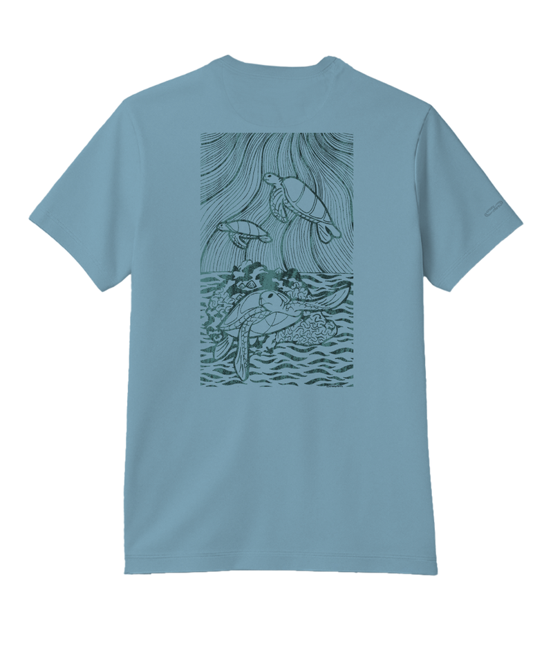 Woodcut Turtles - Cool Blue Short Sleeve Pima T-Shirt