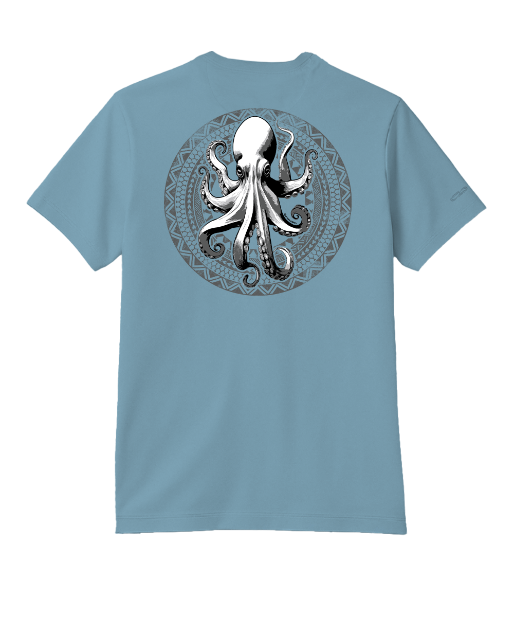 Octopus Tribal Circle - Cool Blue Short Sleeve Pima T-Shirt