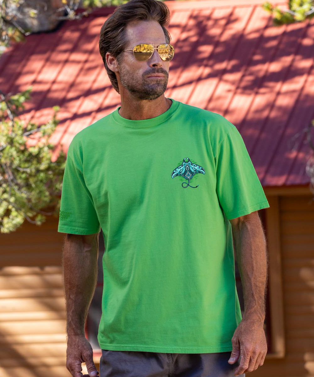 Tribal Blue Manta - Green Apple Dyed Short Sleeve Crewneck T-Shirt