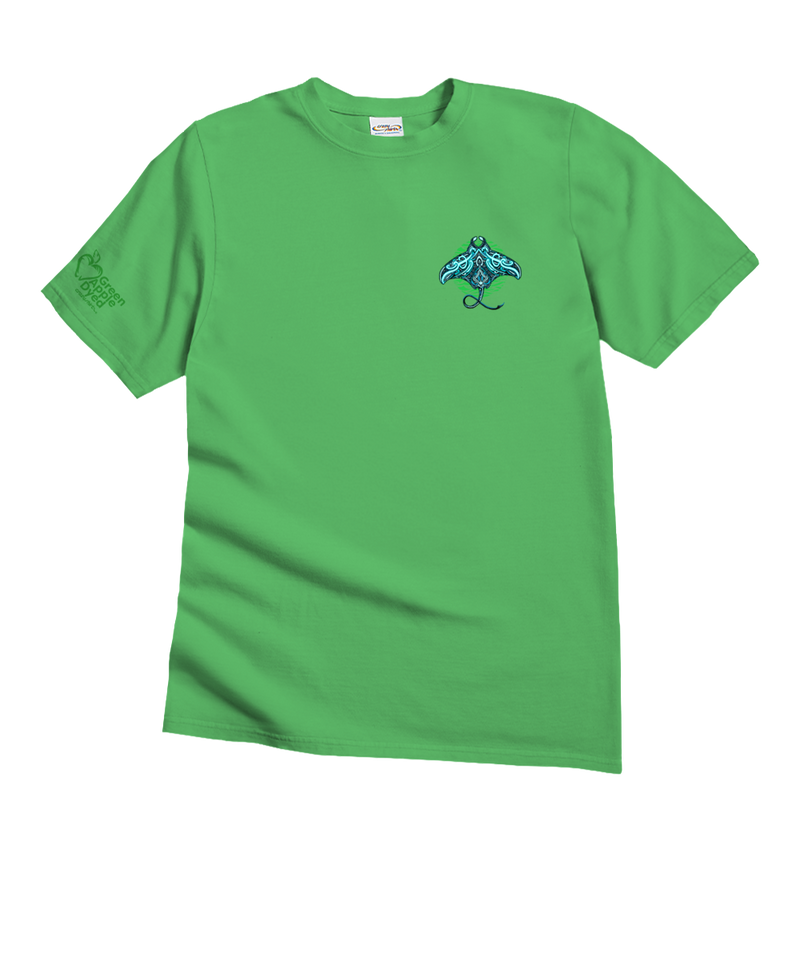 Tribal Blue Manta - Green Apple Dyed Short Sleeve Crewneck T-Shirt