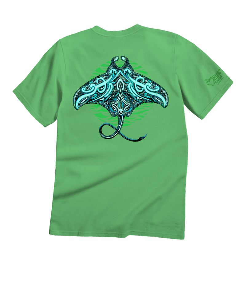Tribal Blue Manta - Green Apple Dyed Short Sleeve Crewneck T-Shirt