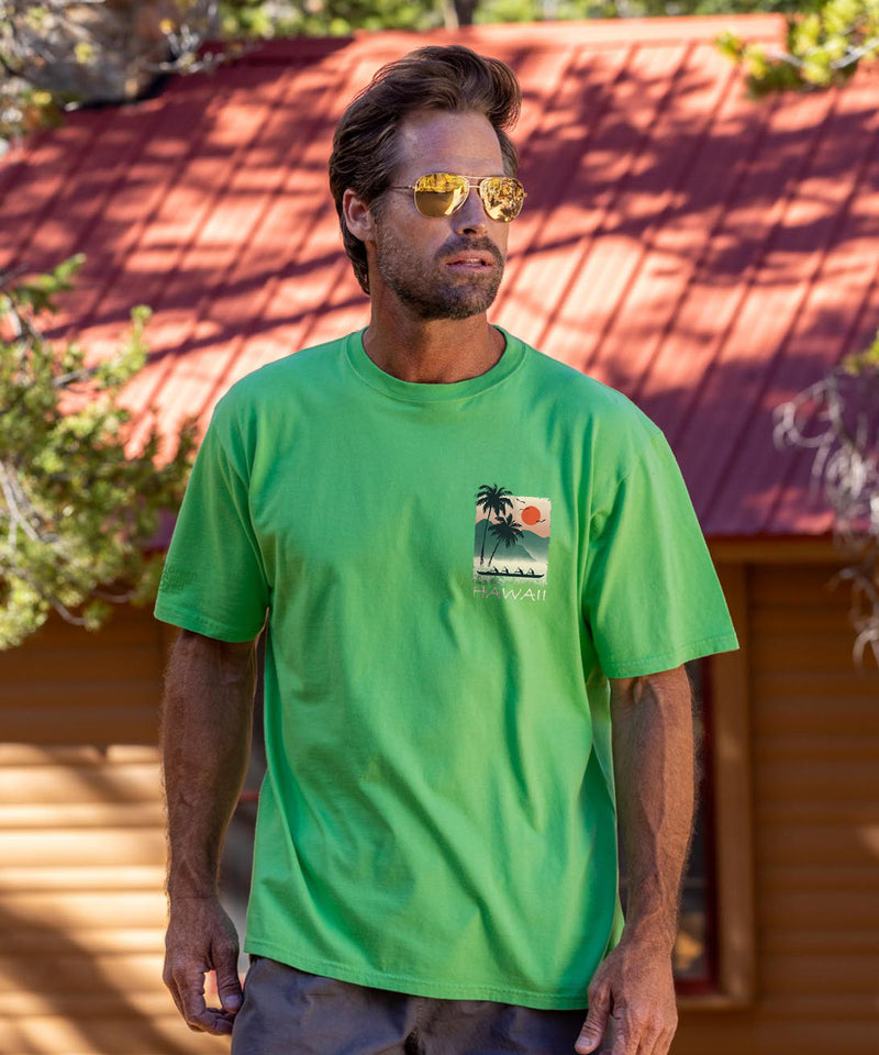 Hawaiian Ukiyo Scenic - Green Apple Dyed Short Sleeve Crewneck T-Shirt
