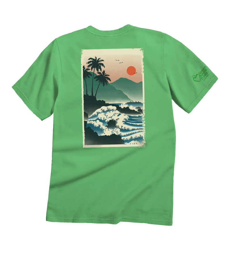 Hawaiian Ukiyo Scenic - Green Apple Dyed Short Sleeve Crewneck T-Shirt