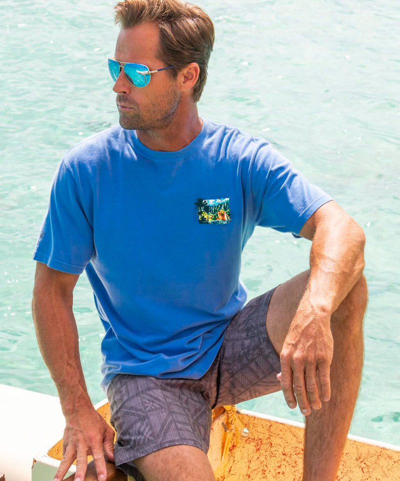 Tropical Watercolor Sail - Blue Hawaii Dyed Short Sleeve Crewneck T-Shirt