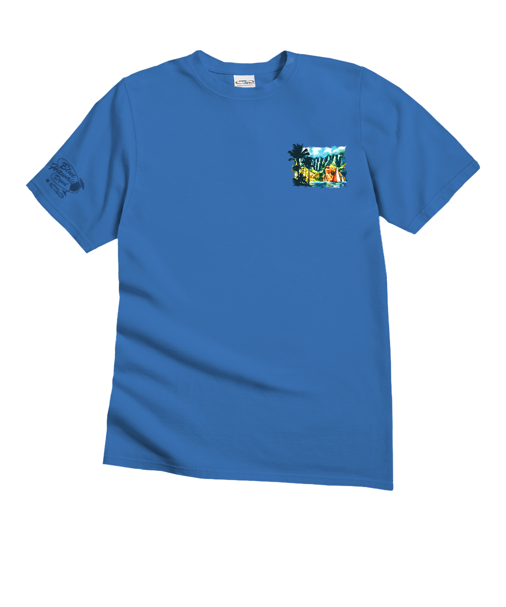 Tropical Watercolor Sail - Blue Hawaii Dyed Short Sleeve Crewneck T-Shirt