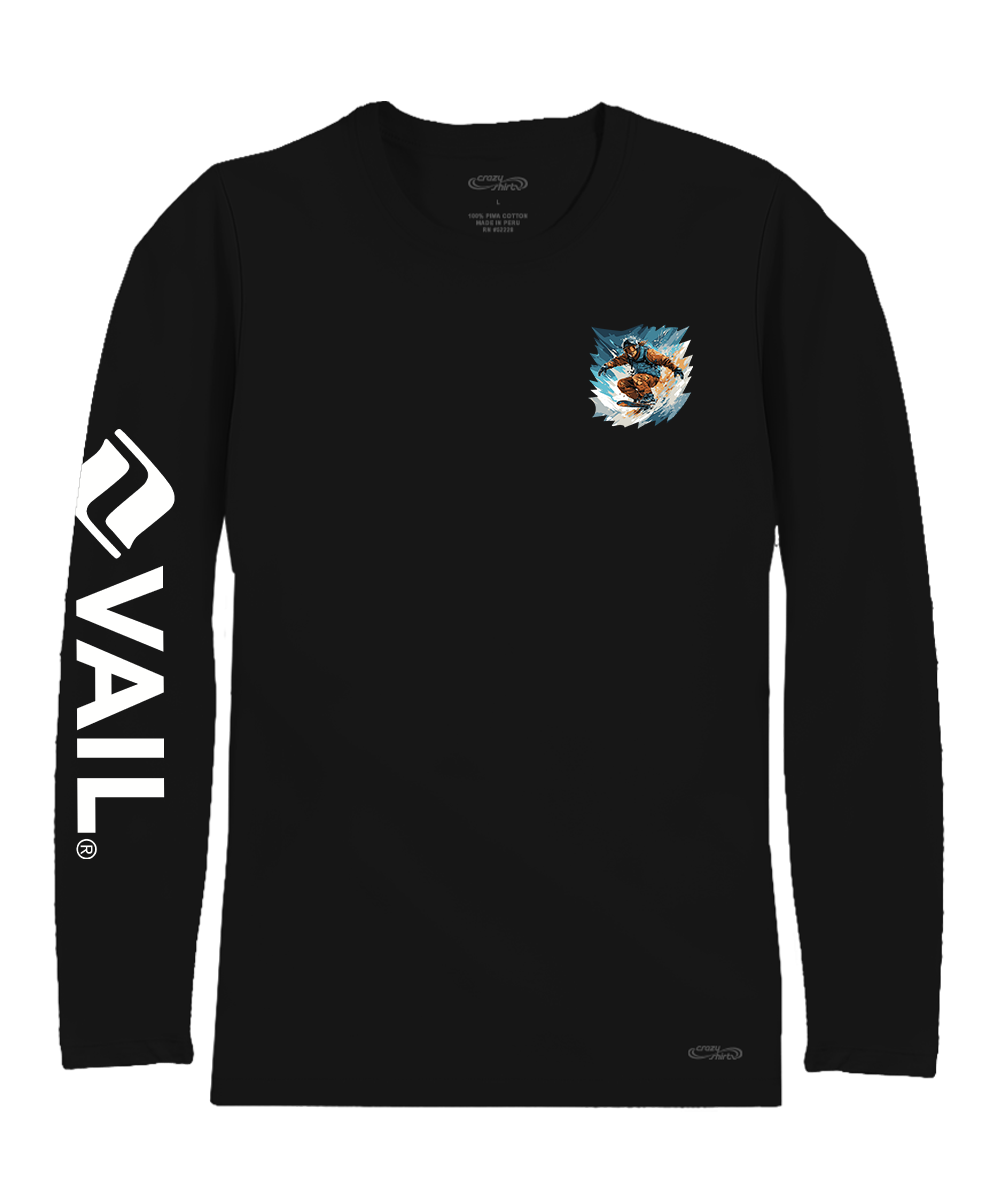 Vail Resort Shredding Powder - Jet Black Long Sleeve Pima T-Shirt