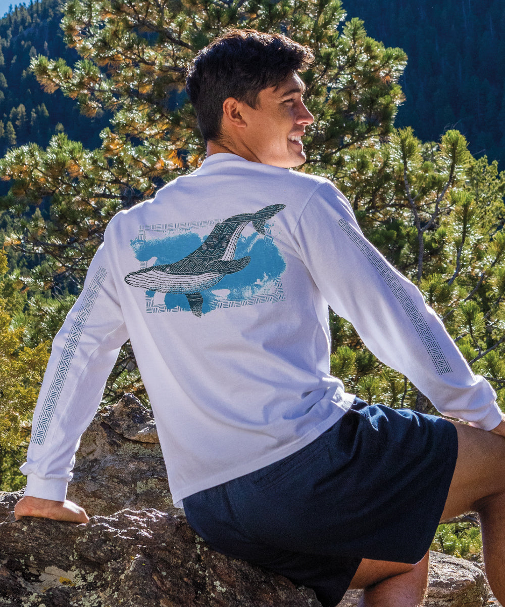 Watercolor Whale - White Long Sleeve Crewneck T-Shirt