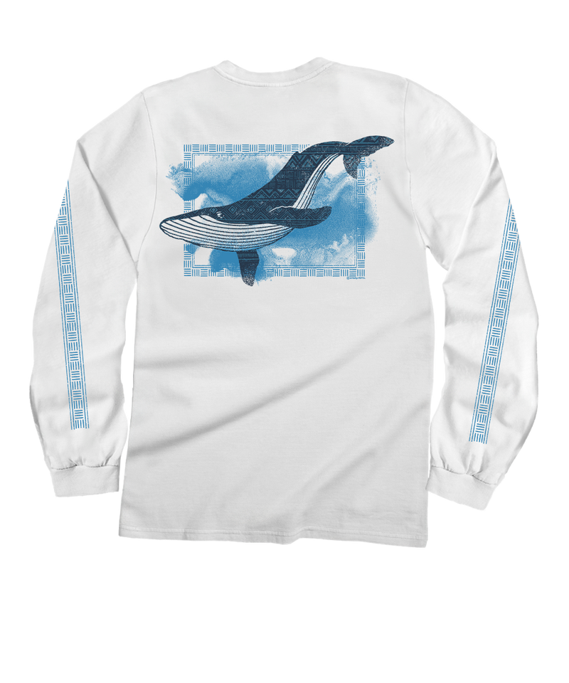 Watercolor Whale - White Long Sleeve Crewneck T-Shirt