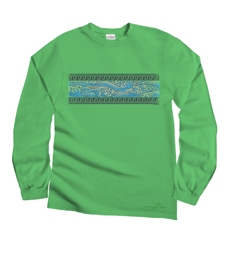 Sketch Wave Band - Green Apple Dyed Long Sleeve Crewneck T-Shirt