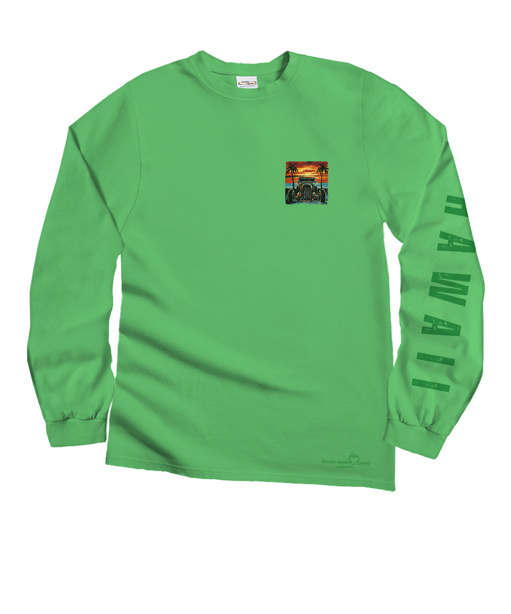 【Crazy Car Wash Crew】24FW★ STRIPE LS TEE Island Hot Rod - Green Apple Dyed Long Sleeve Crewneck T-Shirt