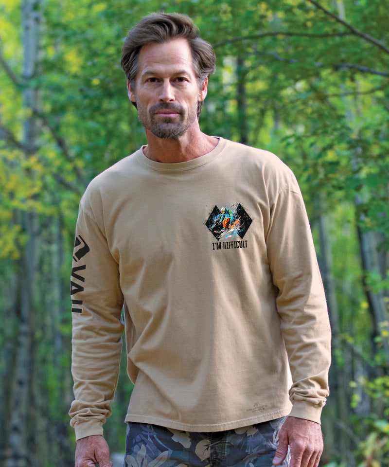 Vail Resort I'm Difficult - Kona Coffee Dyed Long Sleeve Crewneck T-Shirt
