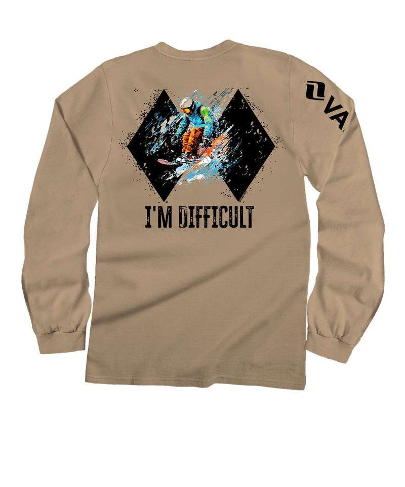 Vail Resort I'm Difficult - Kona Coffee Dyed Long Sleeve Crewneck T-Shirt