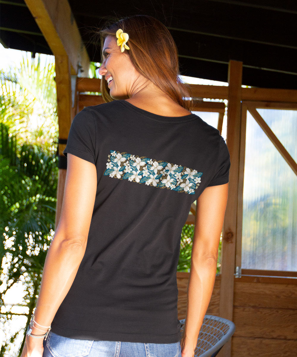 Plumeria Whisper Band - Jet Black Short Sleeve Pima T-Shirt