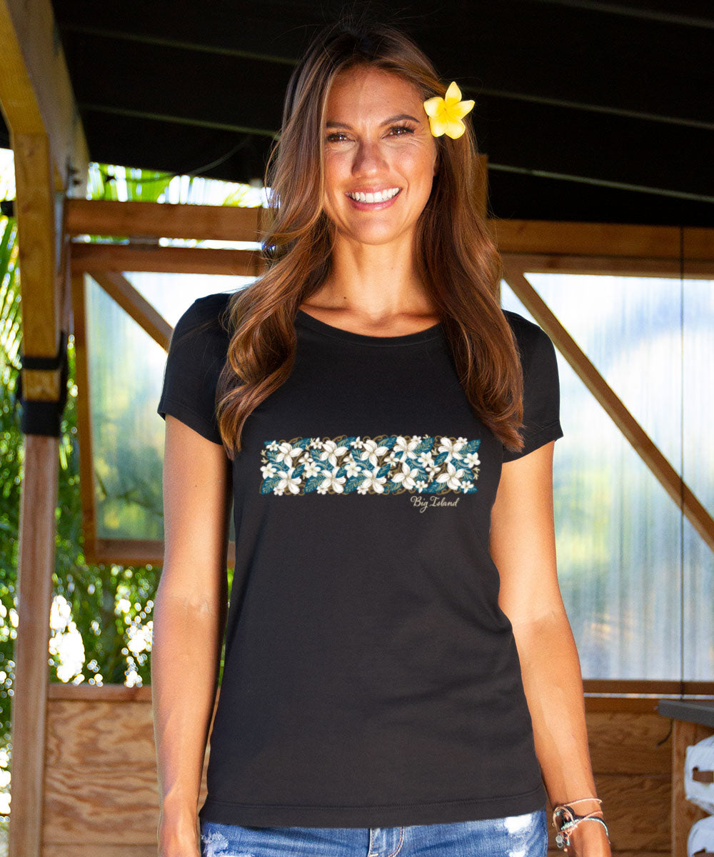 Plumeria Whisper Band - Jet Black Short Sleeve Pima T-Shirt