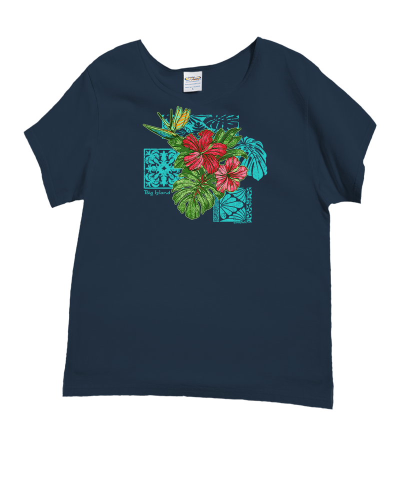 Pua Nani Montage - Navy Short Sleeve Scoop Neck T-Shirt
