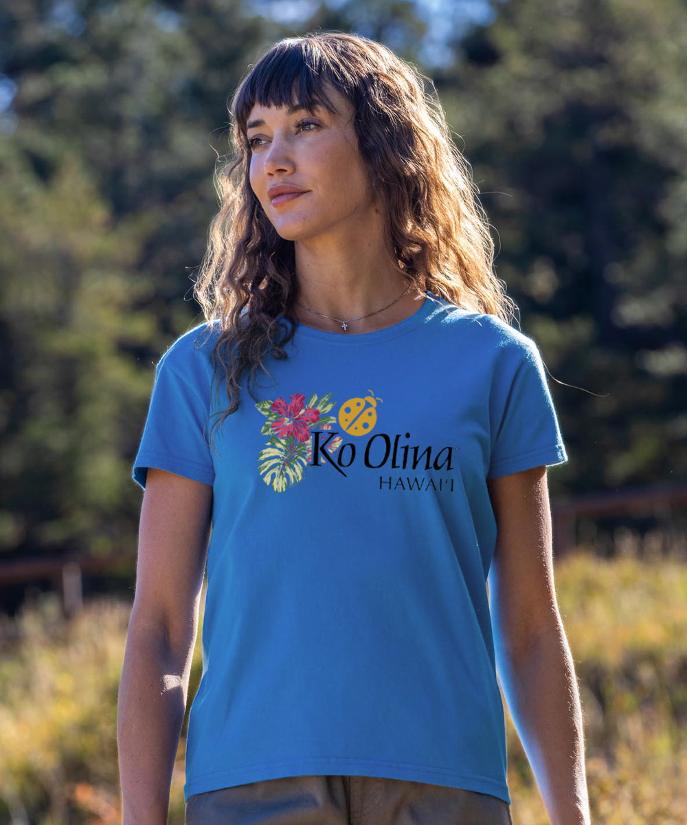 Ko Olina Floral Band - Blue Hawaii Dyed Short Sleeve Crewneck T-Shirt