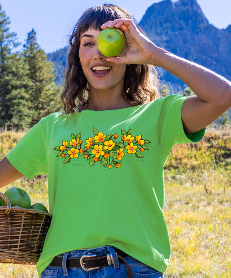 Ilima Blossoms - Green Apple Dyed Short Sleeve Scoop Neck T-Shirt