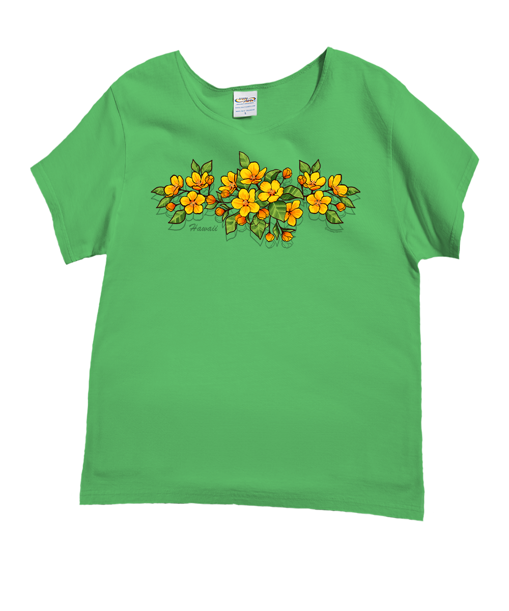 Ilima Blossoms - Green Apple Dyed Short Sleeve Scoop Neck T-Shirt