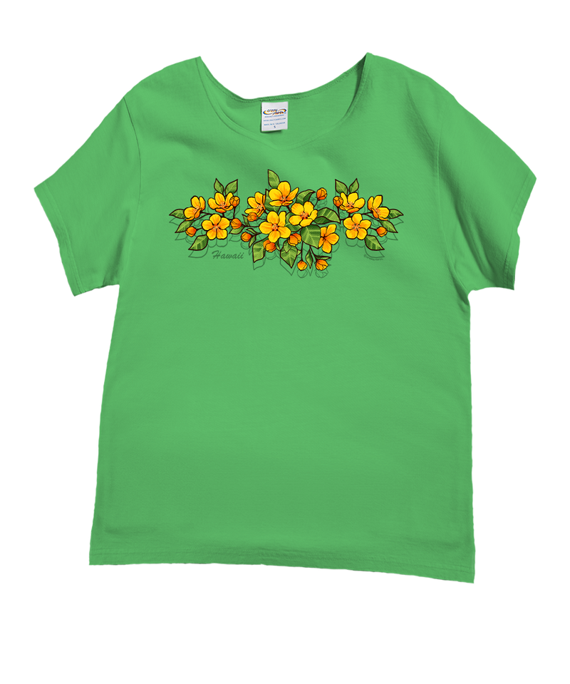 Ilima Blossoms - Green Apple Dyed Short Sleeve Scoop Neck T-Shirt