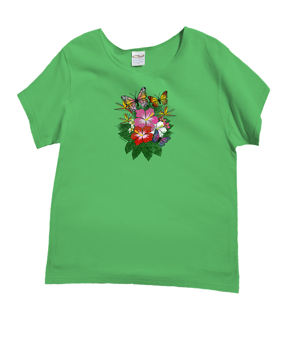 Butterfly Bouquet - Green Apple Dyed Short Sleeve Scoop Neck T-Shirt