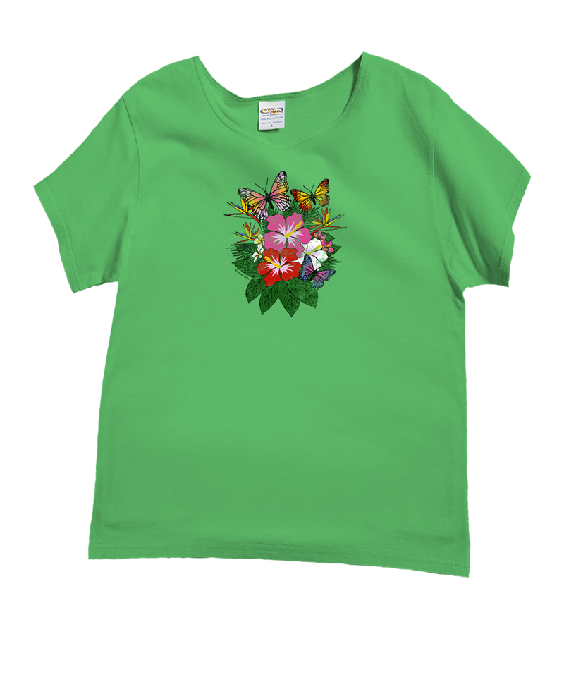 Butterfly Bouquet - Green Apple Dyed Short Sleeve Scoop Neck T-Shirt