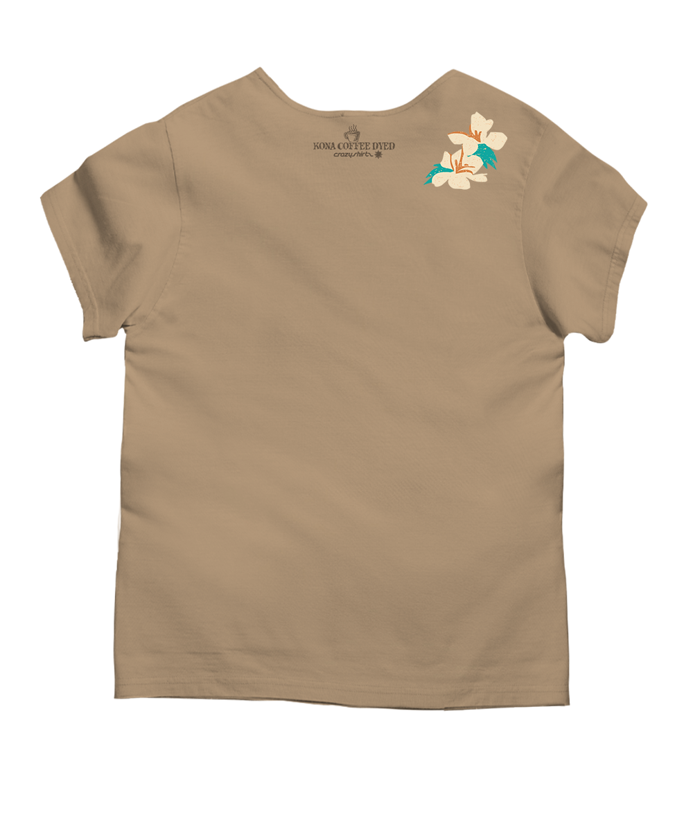 Vintage Tropic Beach Scene - Kona Coffee Dyed Short Sleeve Scoop Neck T-Shirt