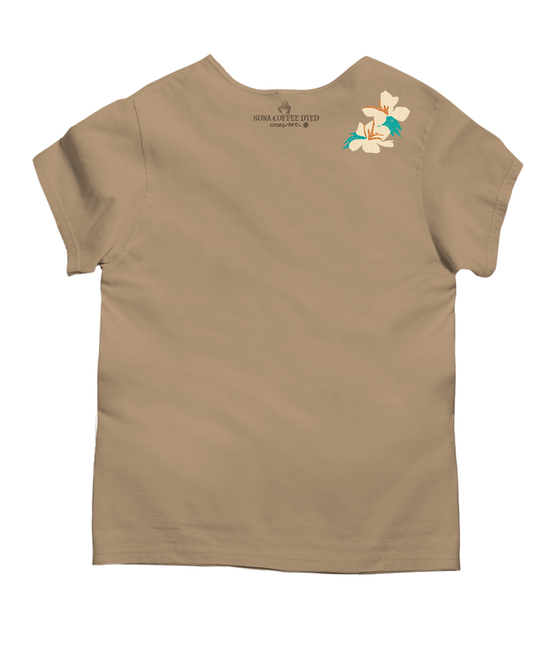 Vintage Tropic Beach Scene - Kona Coffee Dyed Short Sleeve Scoop Neck T-Shirt