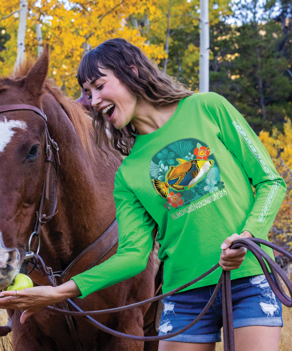 Humu Flowers - Green Apple Dyed Long Sleeve Crewneck T-Shirt