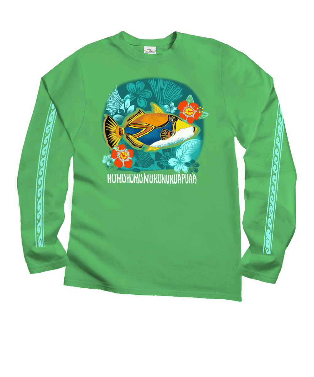 Humu Flowers - Green Apple Dyed Long Sleeve Crewneck T-Shirt