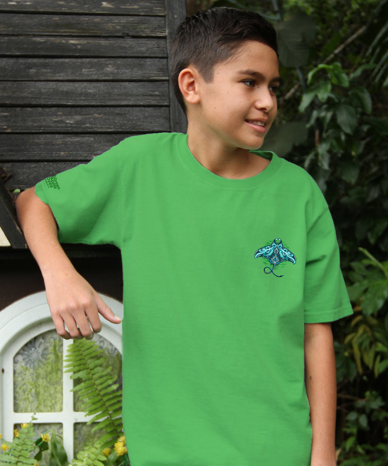 Tribal Blue Manta - Green Apple Dyed Short Sleeve Crewneck T-Shirt